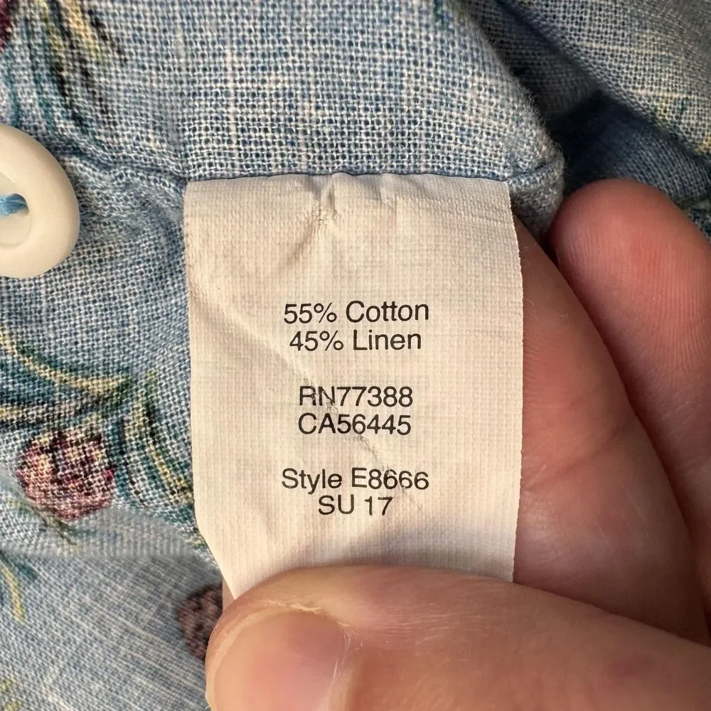 J.Crew Shirt Mens Medium Blue Pineapple Linen Cotton Slim Vacation Resort Wear